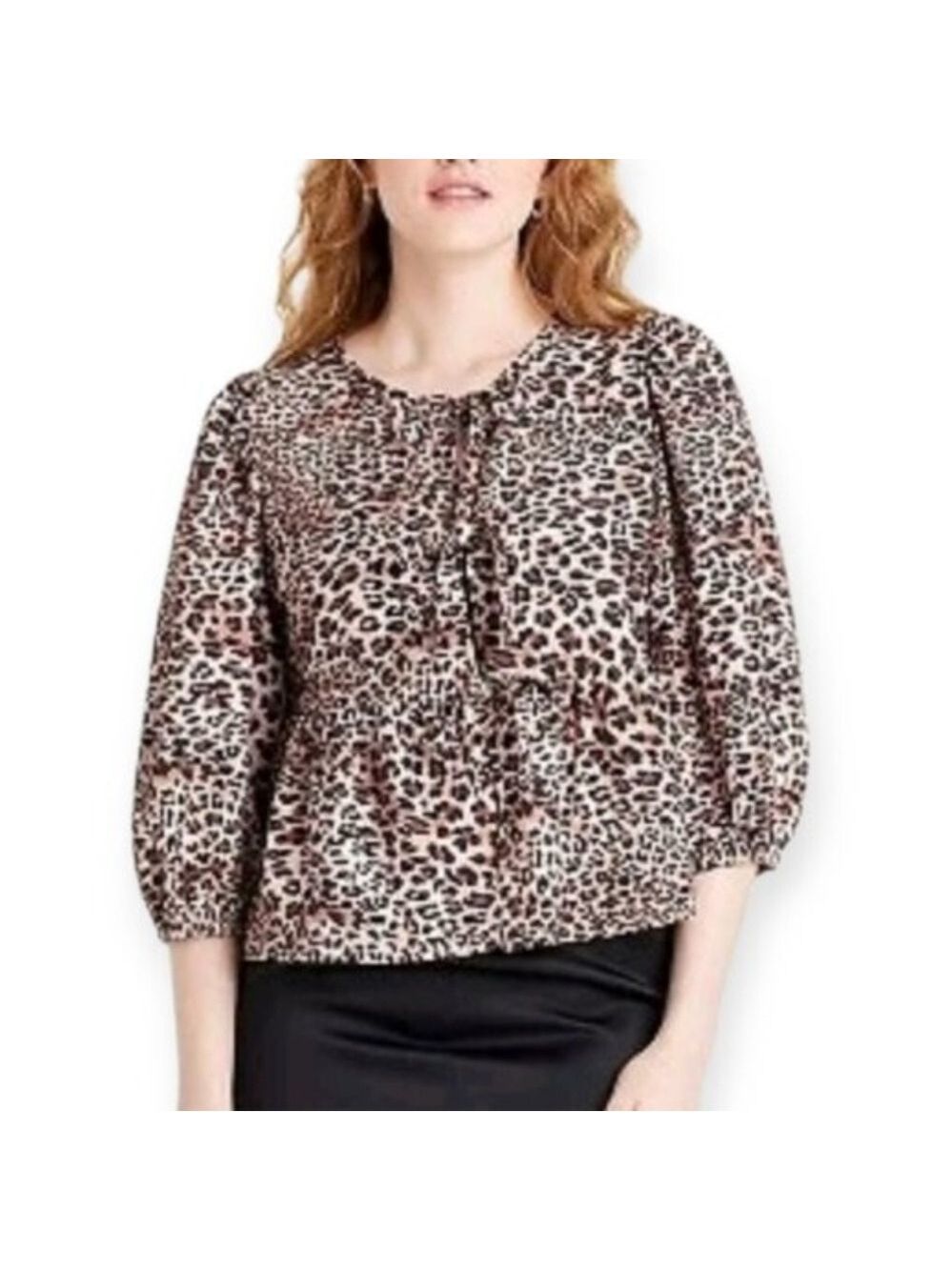A New Day Leopard Print Tie Front Peplum Top M NWT